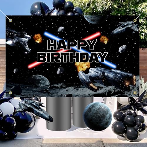 Space Battleship Birthday Backdrop Banner - 3x5ft Galactic Party Decor