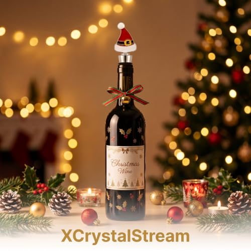 Santa Hat Wine Bottle Stopper - Glass Christmas Cork with Metal Base