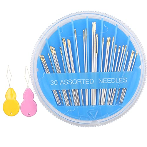 Hekisn 30-Piece Hand Sewing Needle Set - 6 Sizes, Gold-Plated