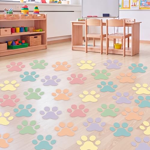 30 Pcs Pastel Paw Print Floor Decals, 7.5" Self-Adhesive Dog Footprint Stickers