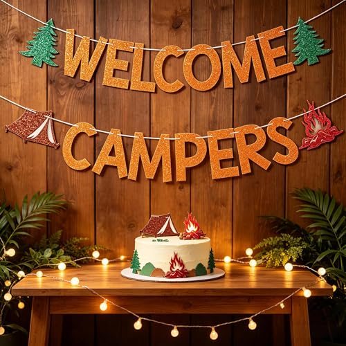 Welcome Campers Banner for Camping Themed Birthday Party Decorations