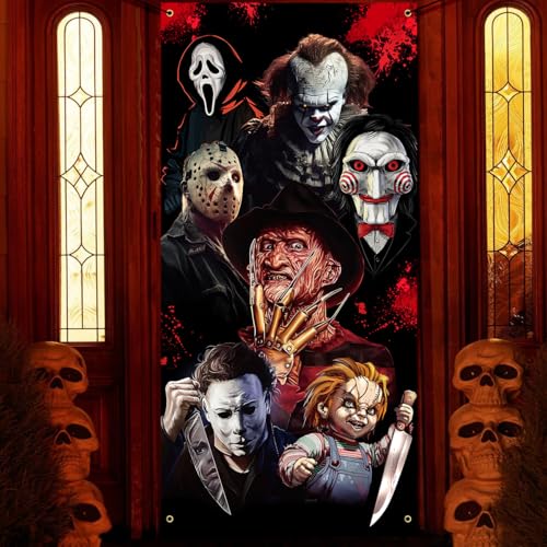 Halloween Horror Movie Door Cover Banner - Spooky Indoor & Outdoor Decor