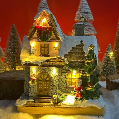 Christmas Village Houses with Warm LED Lights - Handmade Resin Scene - Variation A