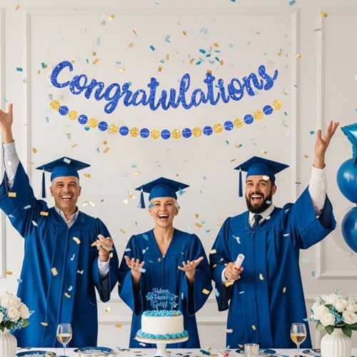 Blue Congratulations Banner No DIY Graduation Party Decor 2026 - Reusable Garland