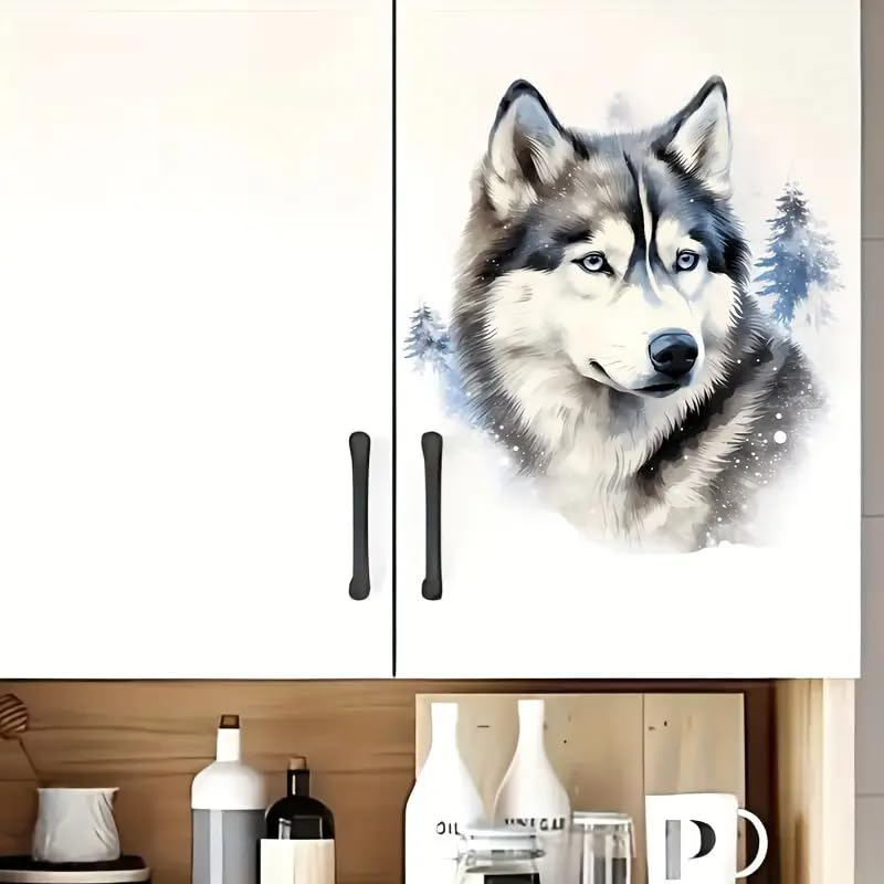 Wolf and Floral Pattern Toilet Lid Decal - Waterproof Self-Adhesive Sticker