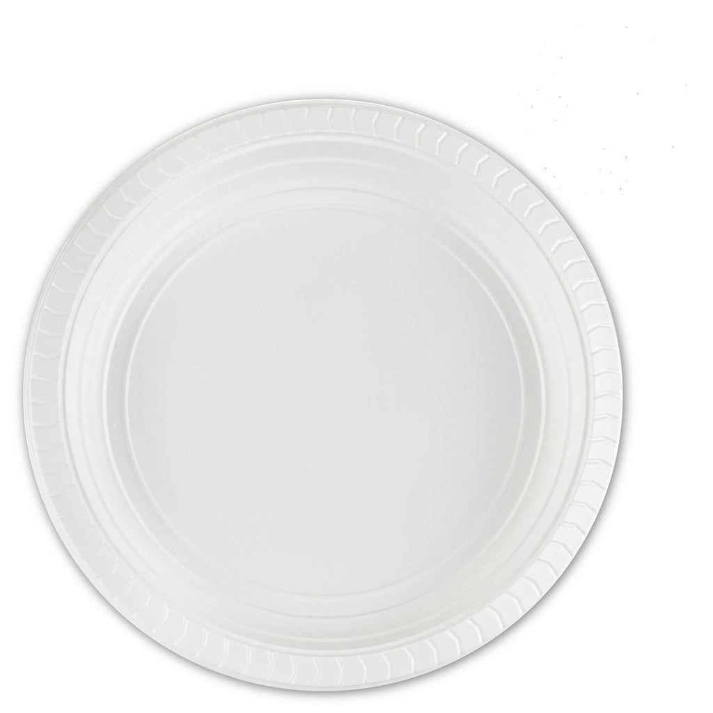 PLASTICPRO Round Plastic Plates And Bowls Microwaveable, Disposable, White, Dinnerware (800, 7'' Inch Plates)
