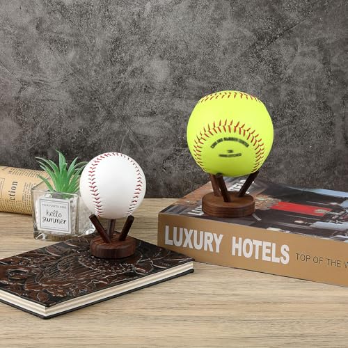 GUSHBIN Wooden Baseball Display Stand, Brown, 2.3" x 2"