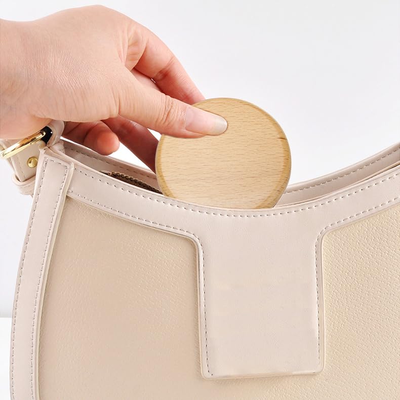 Mini Wooden Makeup Mirror Portable Round Cosmetic Compact Mirror for Purse
