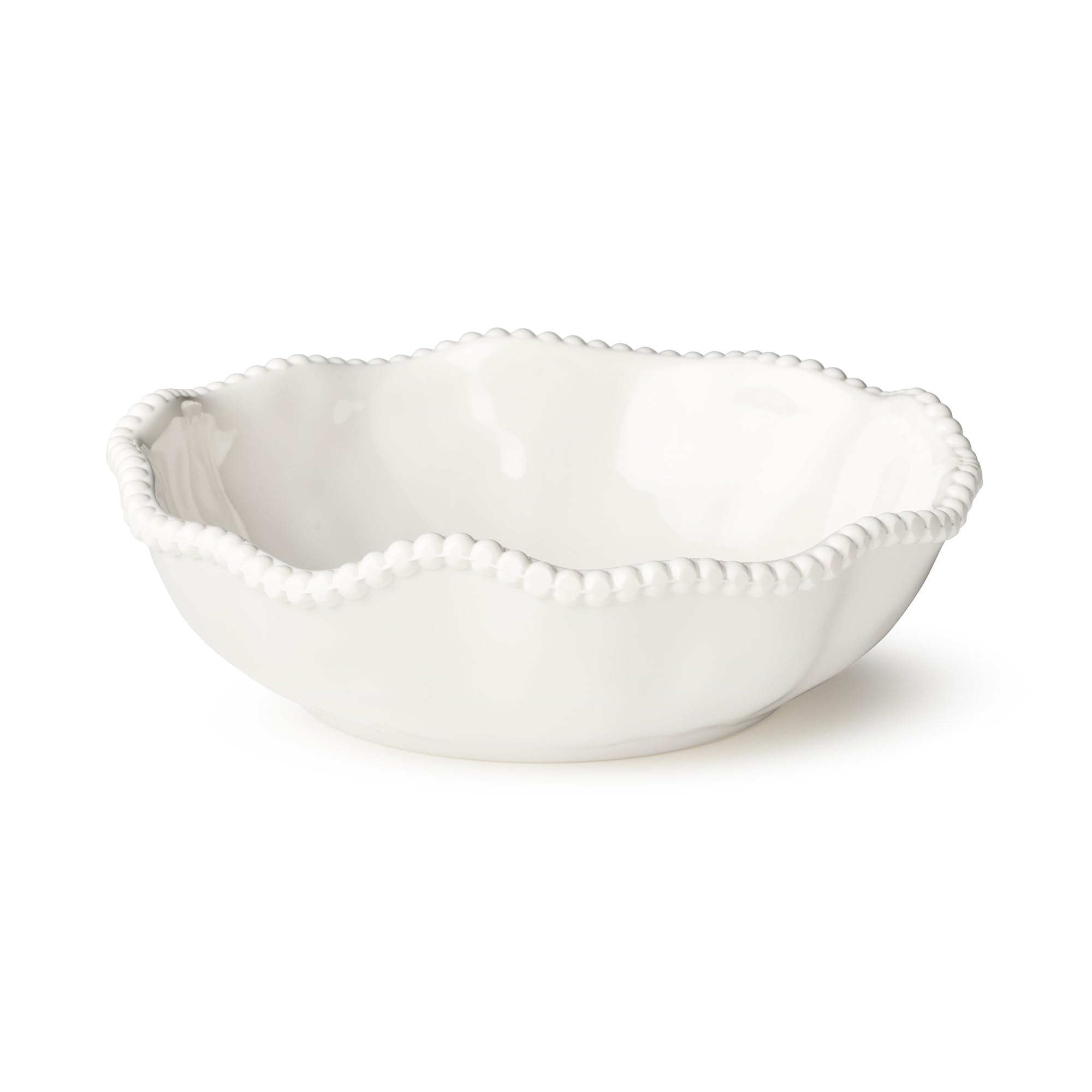 Perlette Off-White Beaded 12-Piece Dinnerware Set – Includes 4 Dinner Plates, 4 Salad Plates, 4 Bowls (7.5" x 2", 22 oz) – Elegant Unbreakable Melamine, Heavyweight, Perfect for Indoor/Outdoor Dining