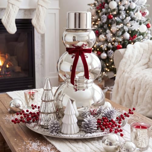 Glass Christmas Snowman Figurine - Mirror Decor for Holiday