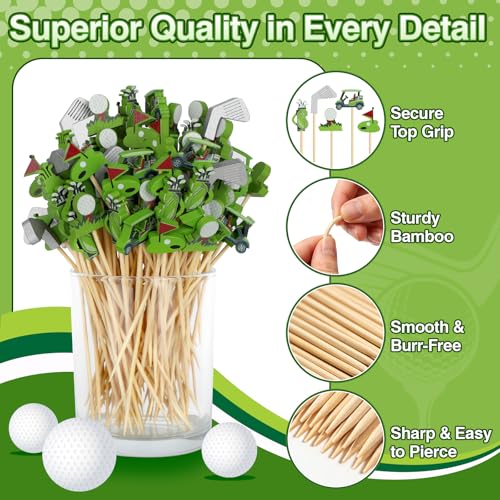 Golf Themed Cocktail Picks - 100 Pack 4.7" Bamboo Appetizer Skewers