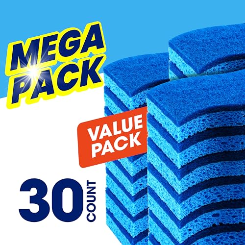 SCRUBIT Non-Scratch Kitchen Sponges - 30 Pack Dual-Action Cleaning