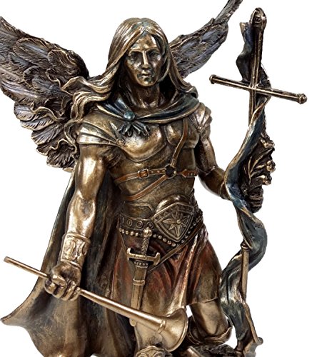 Religious Saint Michael and Gabriel Statues Set - Hand Painted Bronze Finish, 9 1/4 Inch Tall