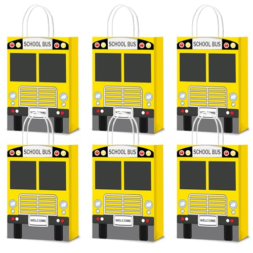 12 Pack School Bus Party Favor Bags with Handles - Kids Treat Bags