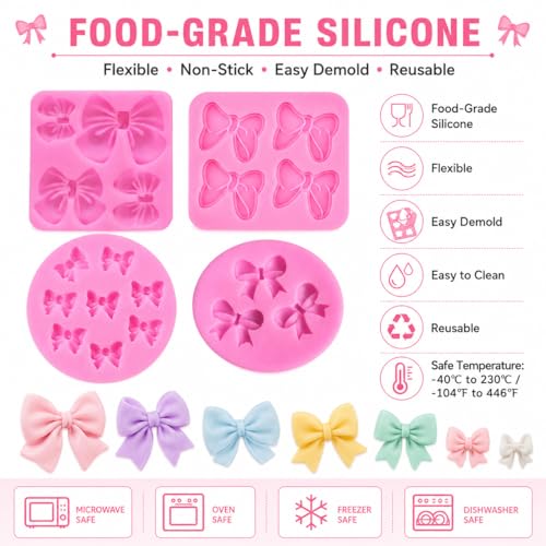 4 Pack Silicone Bow Molds for Cake Decorating and Candy Making