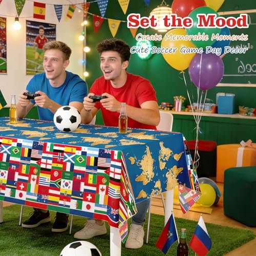 World Cup Flag Tablecloths - 3 Pack Disposable Plastic Covers for Parties