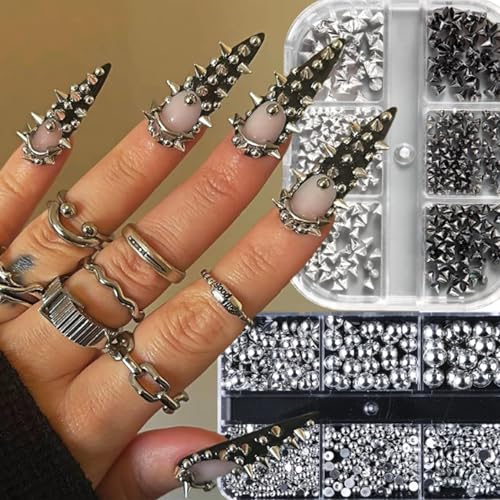 FINGCRO 3D Metal Punk Nail Studs & Spikes - Mixed Sizes Alloy Rivets