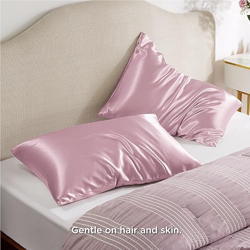 Bedsure Queen Satin Pillowcase Set of 2 (20" x 30", Blush Pink, Zippered)