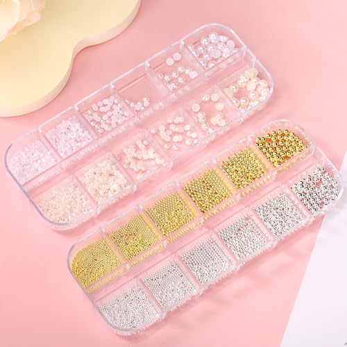 COOSLIM Nail Art Pearl and Metal Caviar Bead Kit with Adhesive Gel