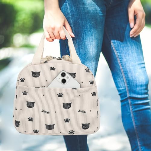 Xunteny Insulated Corduroy Lunch Bag - Reusable Cooler Tote for Work School