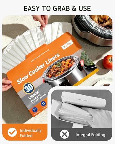 Syntus Slow Cooker Liners - 30 Pack, 13" x 21" for 3-8 Quart Crock Pots