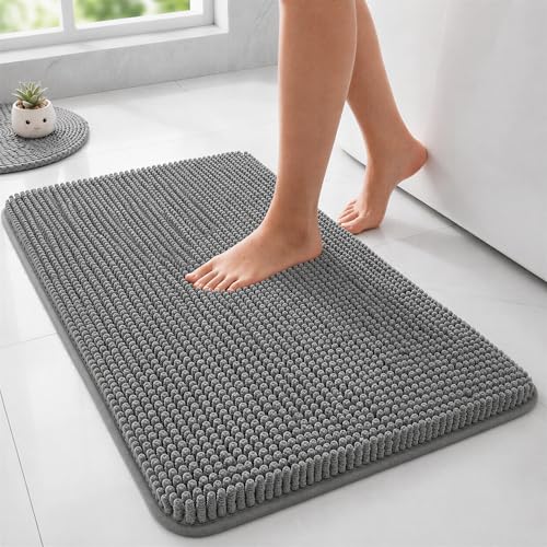 Utopia Home Chenille Bath Rug - 20x30 Inch Non-Slip Grey Mat
