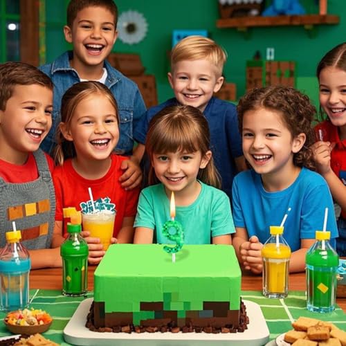 Green Pixel Number 8 Birthday Cake Candles for Game Parties