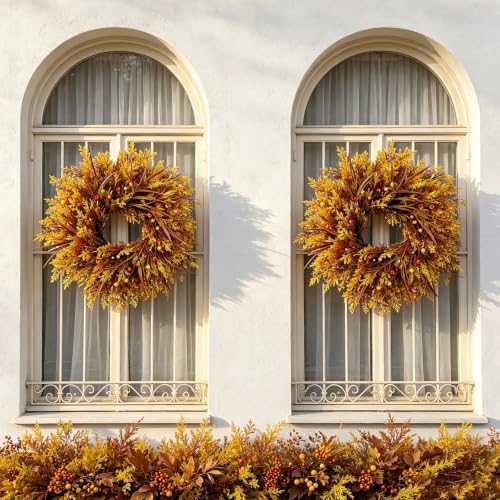 28 Inch Fall Front Door Wreath with Cypress Leaves and Gold Accents - Variation of THIS listing