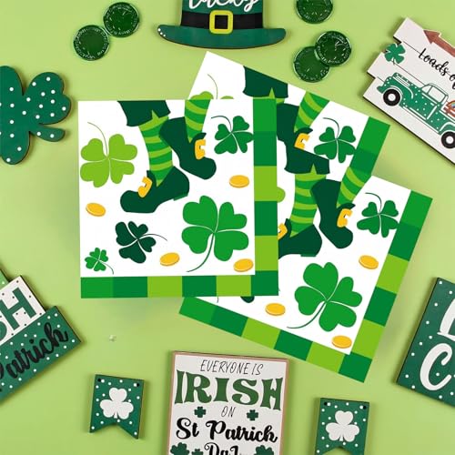St. Patrick's Day Shamrock Napkins - 20 Disposable 6.5x6.5"
