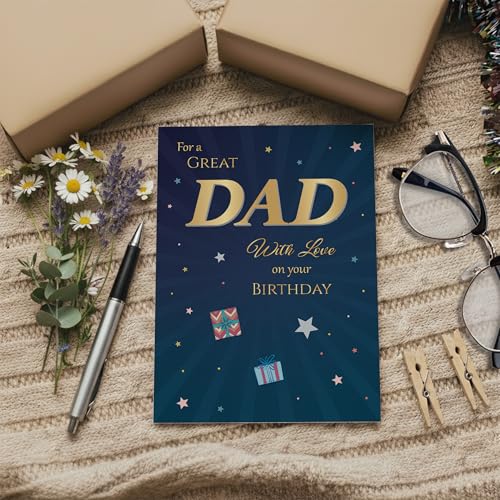Dad Birthday Card - Premium A5 with Gold & Navy Star Design