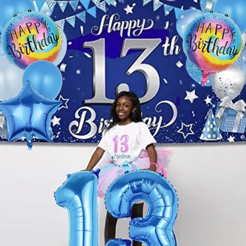 10th Birthday Balloon Decorations Set - 23 Pcs Blue Foil & Latex