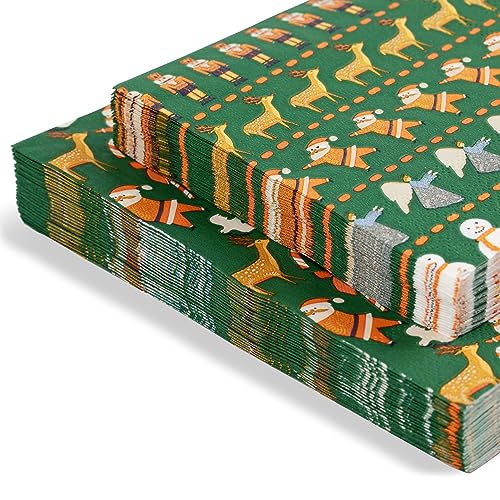 Christmas Paper Plate and Napkin Set - Heavy Duty Holiday Dinnerware, Serves 16
