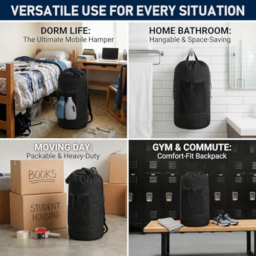 Durable Laundry Backpack Bag with Adjustable Straps & Mesh Pocket