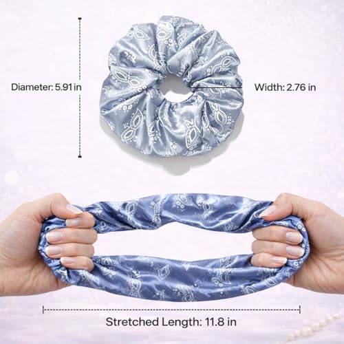 INLOLLY Oversized Satin Hair Scrunchies 2-Piece Set in Blue and Grey