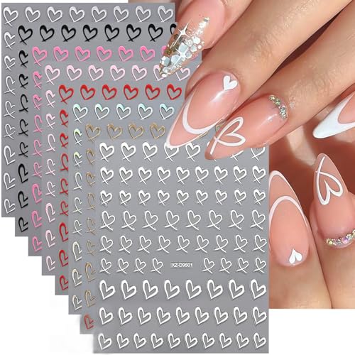 Valentine Heart Nail Stickers 3D Self-Adhesive Decals 8 Sheets