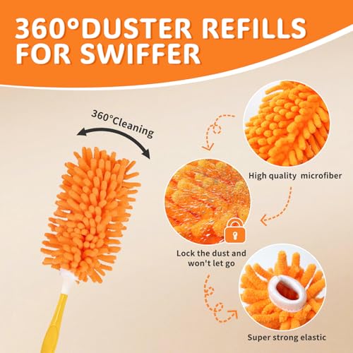 BEVAUEG Reusable Duster Pads for Swiffer - Washable Microfiber, 2 Pack Orange