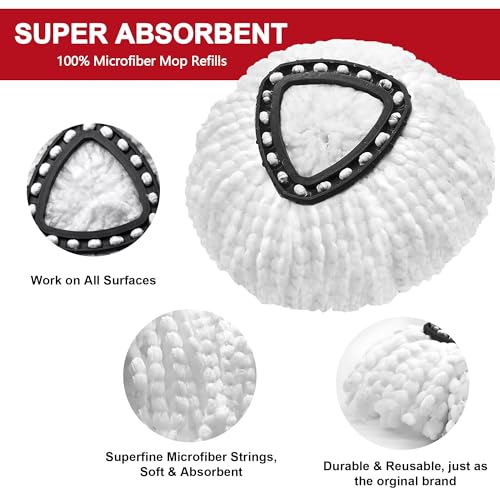 Tidy Monster Microfiber Mop Head Replacements for O-Cedar Spin Mop, 4 Pack