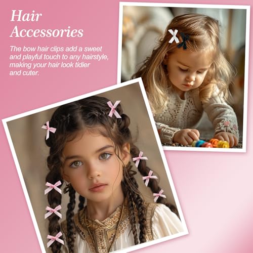 Zoolinn 30-Piece Mini Bow Hair Clips - Pink, White & Black Ribbon Barrettes