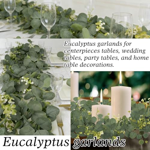 HUZIYAHAN Green Eucalyptus Garland Faux Silk Leaves 5.5 FT Indoor Outdoor Decoration