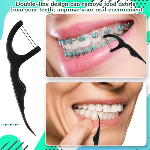 Dual Line Dental Floss Picks 100 Count Bulk Toothpicks Black