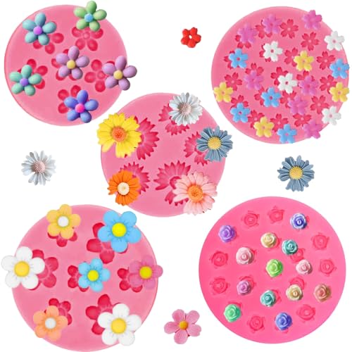 Pink Flower Silicone Candy Molds - 5 Piece Set for Cake Decoration