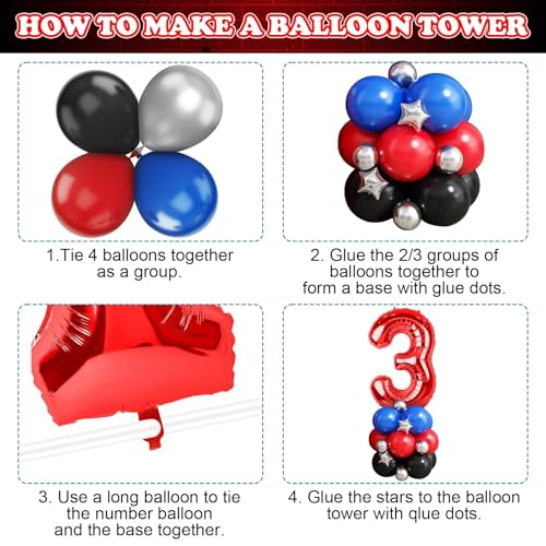 3rd Birthday Decorations Set for Boys - Blue, Black & Red Balloon Kit