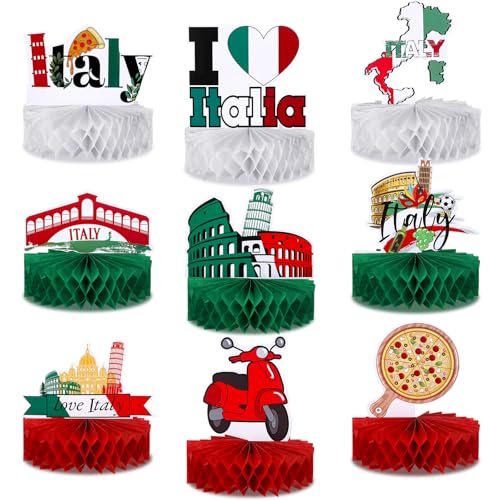 Italian Themed Honeycomb Centerpieces - 9 Pcs Party Decorations