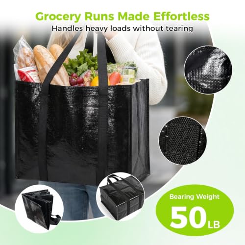 Large Capacity Reusable Grocery Bags - Waterproof Tote Bags (4 Pack)