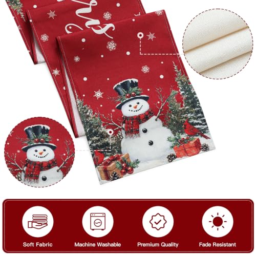 Artscope Snowman Christmas Table Runner 13x48 Inches - Red