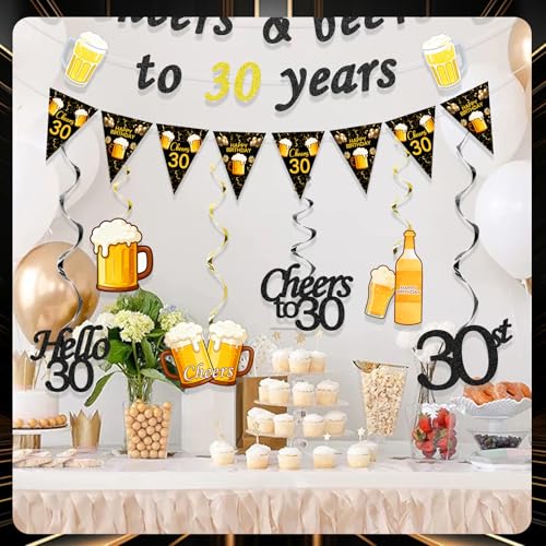 30th Birthday Decorations for Him - Black & Gold Banner Set