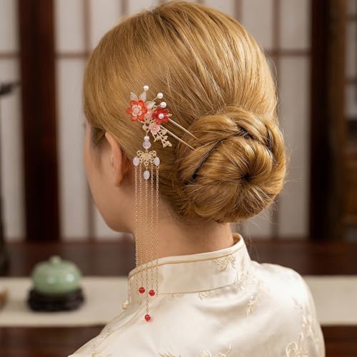 Bremorou 5-Piece Chinese Hair Stick Set with Tassel and Ear Clips