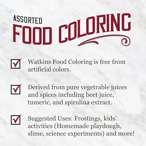 Watkins Assorted Food Coloring, Natural Vegetable-Based Dyes, 4 x 0.3 oz