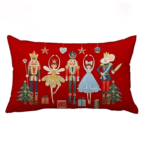 Nutcracker Christmas Pillow Cover 12x20 Inch, Faux Linen Holiday Cushion Case
