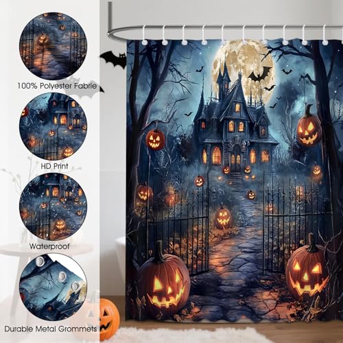 Halloween Castle Shower Curtain - Scary Night Design, 72x72